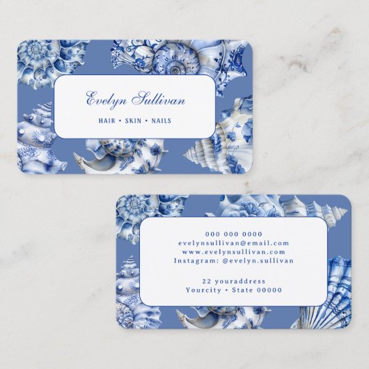 Carte de visite de coquillages bleu océan (Devant / Derrière)