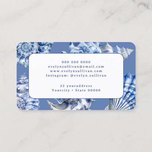 Carte de visite de coquillages bleu océan (Dos)