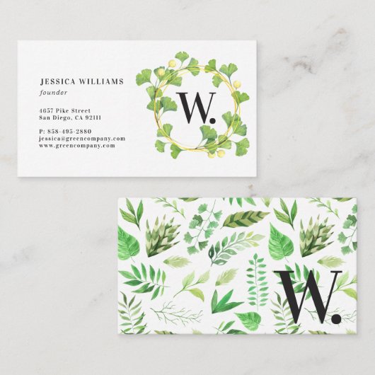 Carte de visite de couronne de verdure Monogramme (Devant / Derrière)