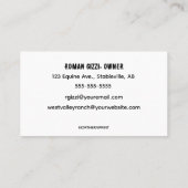 Carte de visite de course à cheval modifiable (Dos)