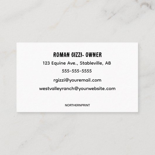 Carte de visite de course à cheval modifiable (Dos)