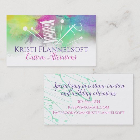 carte de visite de couture d'aquarelle (Devant / Derrière)
