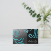 Carte de visite de couturier - turquoise et noir (Debout devant)