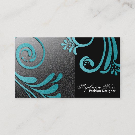 Carte de visite de couturier - turquoise et noir (Devant)