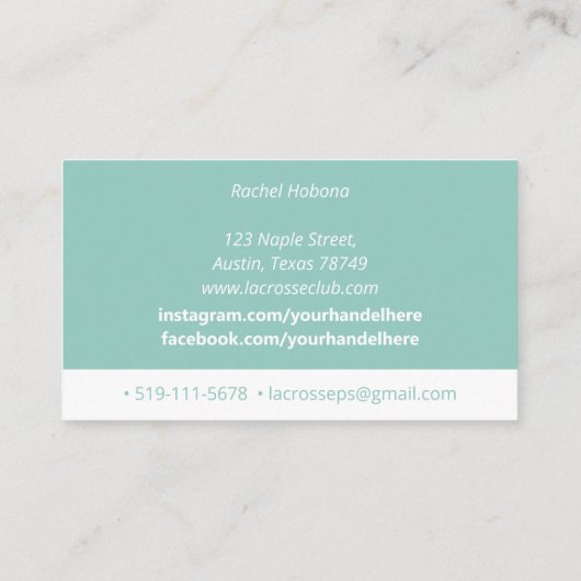 Carte de visite de crosse vert et bleu (Dos)