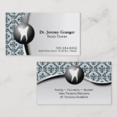 Carte de visite de dentiste de famille - bleu et (Devant / Derrière)