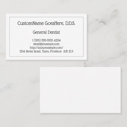 Carte de visite de dentiste général à clé basse (Devant / Derrière)