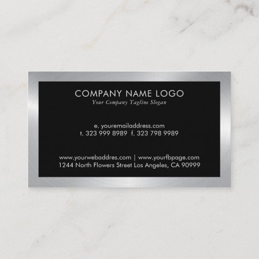 Carte de visite de design simple noir et argent (Dos)