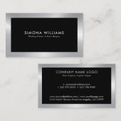 Carte de visite de design simple noir et argent (Devant / Derrière)