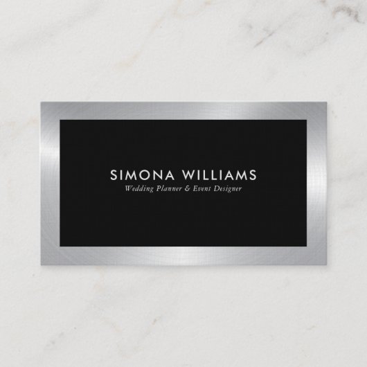 Carte de visite de design simple noir et argent (Devant)