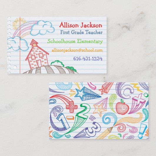Carte de visite de doodle de l'école (Devant / Derrière)