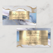 carte de visite de feuille d'or blanc agate bleu (Devant / Derrière)