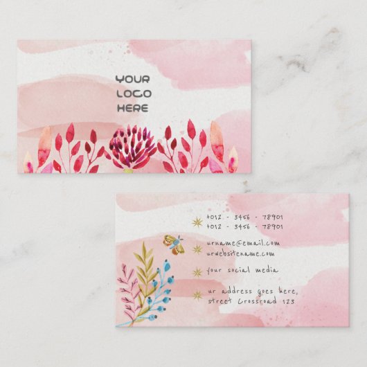 carte de visite de fleuriste rose (Devant / Derrière)