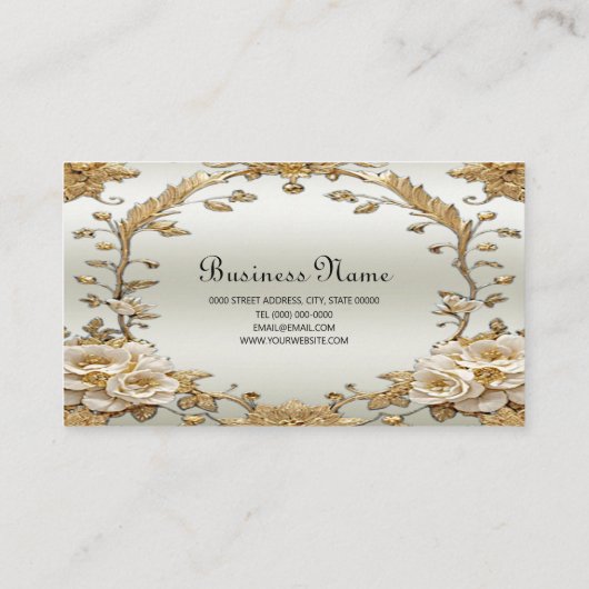 Carte de visite de fleurs blanches ornées dorées (Dos)