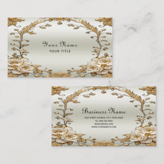 Carte de visite de fleurs blanches ornées dorées (Devant / Derrière)