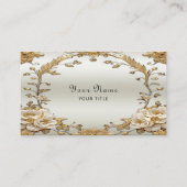 Carte de visite de fleurs blanches ornées dorées (Devant)