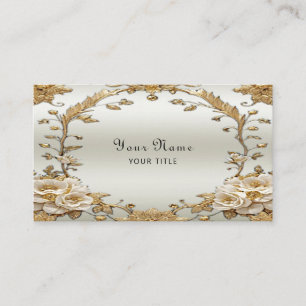 Carte de visite de fleurs blanches ornées dorées