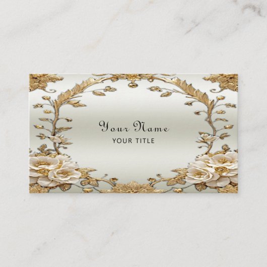 Carte de visite de fleurs blanches ornées dorées (Devant)