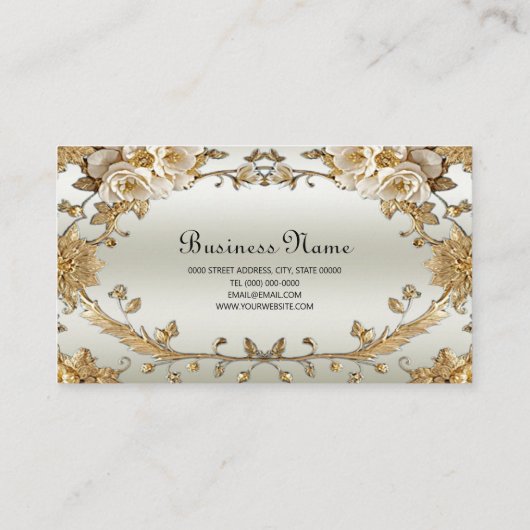 Carte de visite de fleurs blanches ornées dorées (Dos)