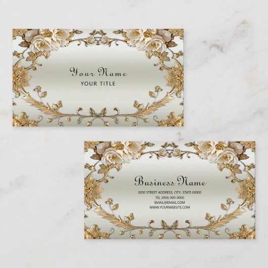 Carte de visite de fleurs blanches ornées dorées (Devant / Derrière)