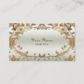 Carte de visite de fleurs blanches ornées dorées (Devant)