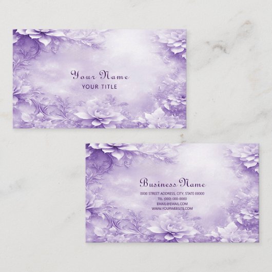 Carte de visite de fleurs blanches violettes (Devant / Derrière)