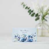 Carte de visite de fleurs bleu aquarelle (Debout devant)