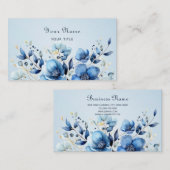 Carte de visite de fleurs bleu aquarelle (Devant / Derrière)