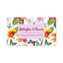 Carte de visite de fleurs et papillons tropicaux