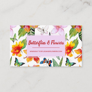 Carte de visite de fleurs et papillons tropicaux