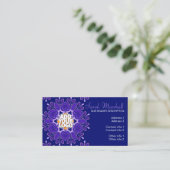 Carte de visite de fleurs géométriques violet+bleu (Debout devant)