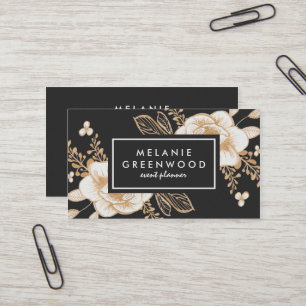 Carte de visite de fleurs peintes à la main en or
