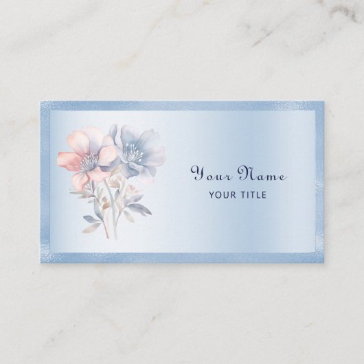 Carte de visite de fleurs rose bleue (Devant)