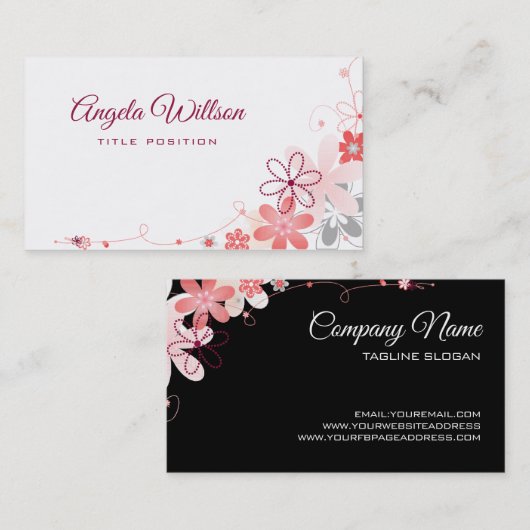 Carte de visite de fleurs roses (Devant / Derrière)