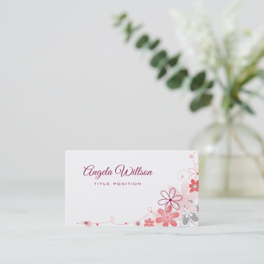 Carte de visite de fleurs roses (Debout devant)