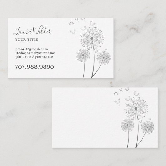 Carte de visite de fleurs soufflées par le vent (Devant / Derrière)