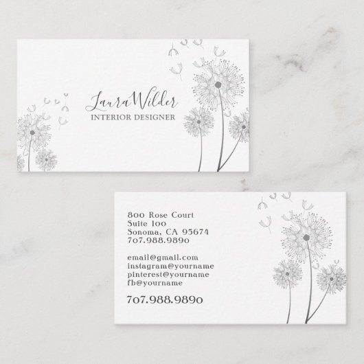 Carte de visite de fleurs soufflées par le vent du (Devant / Derrière)