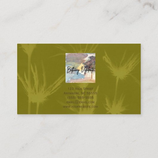 Carte de visite de fleurs vert olive (Dos)