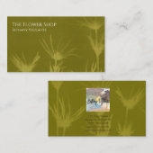 Carte de visite de fleurs vert olive (Devant / Derrière)