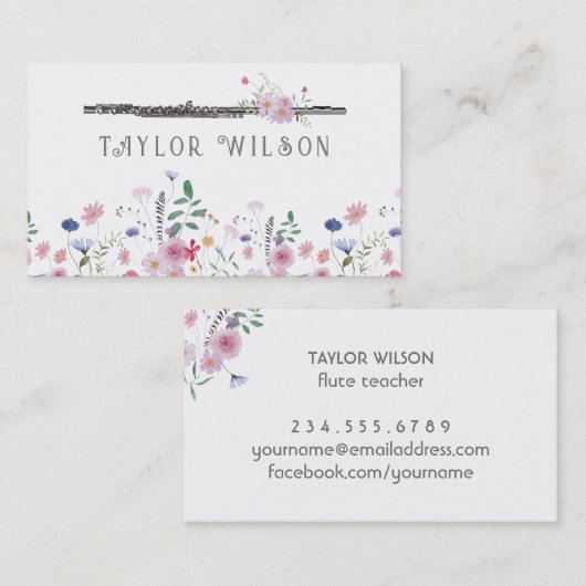 Carte de visite de flûte fleur sauvage (Devant / Derrière)
