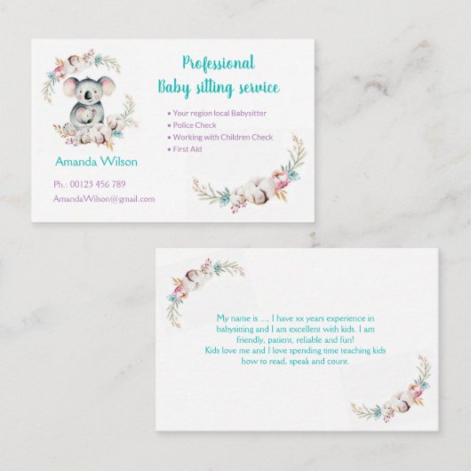 Carte de visite de garde d'enfants (Devant / Derrière)