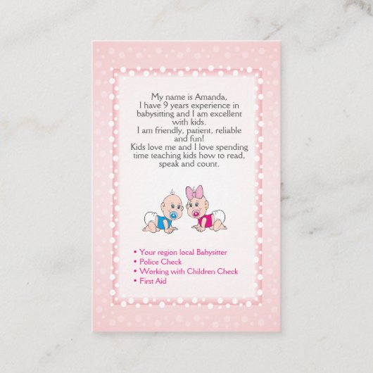 Carte de visite de garde d'enfants (Dos)