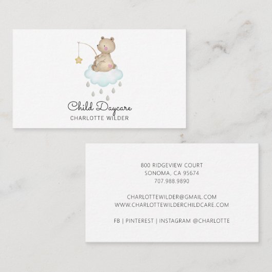 Carte de visite de garde d'enfants (Devant / Derrière)