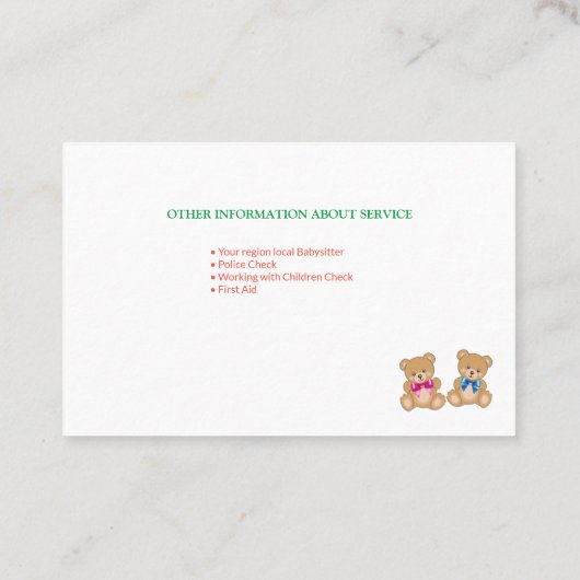 Carte de visite de garde d'enfants (Dos)