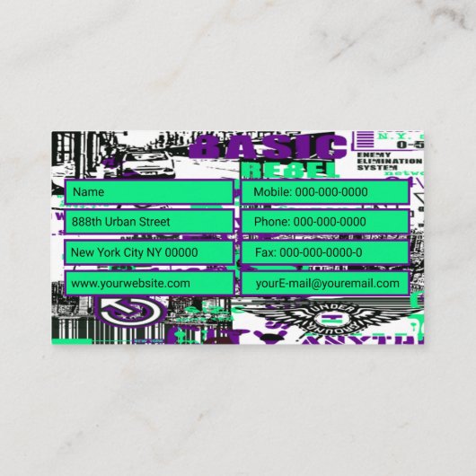 Carte de visite de graffiti urbain (Dos)