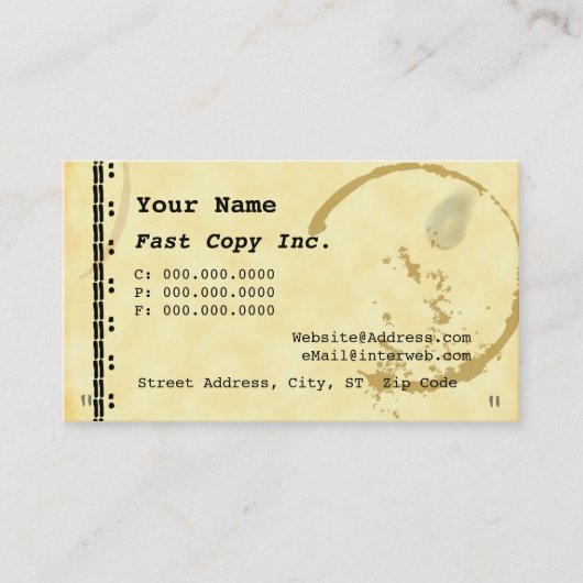 Carte de visite de Grunge de la machine à écrire à (Devant)