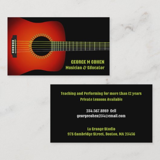 Carte de visite de guitare de musique (Devant / Derrière)