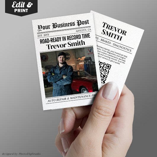 Carte de visite de journal, Auto Réparer voiture M