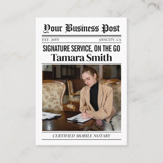 Carte de visite de journal, notaire mobile certifi (Devant)