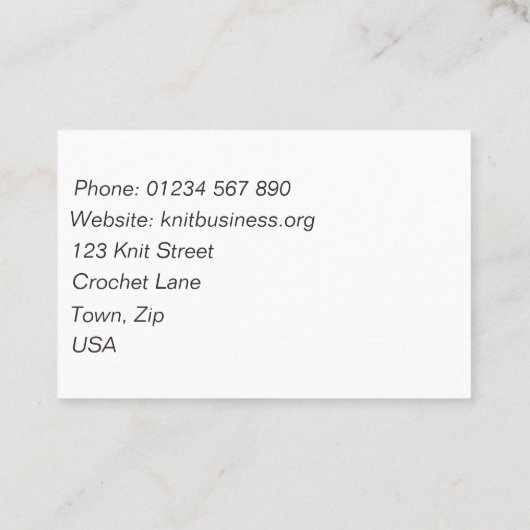 Carte de visite de Knit et de crochet (Dos)